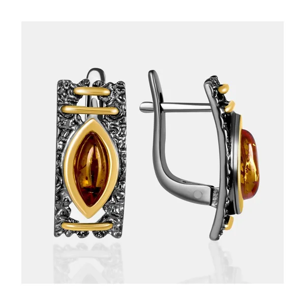 Серьги из серебра с янтарем — арт. 000-347964