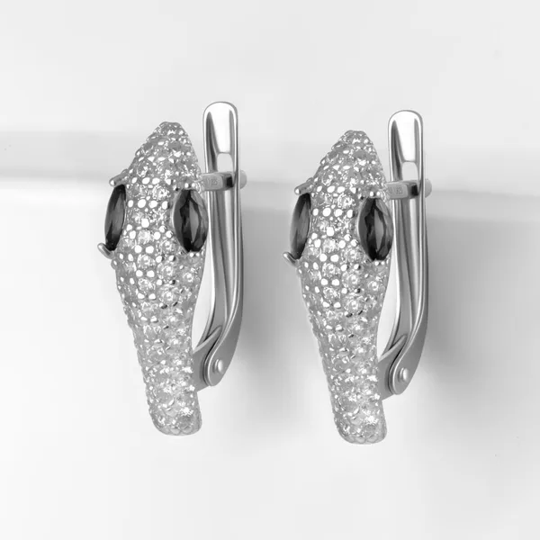 Серьги из серебра с кварцем и фианитами — арт. 000-387599