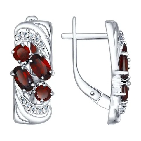 Серьги из серебра с гранатами и фианитами