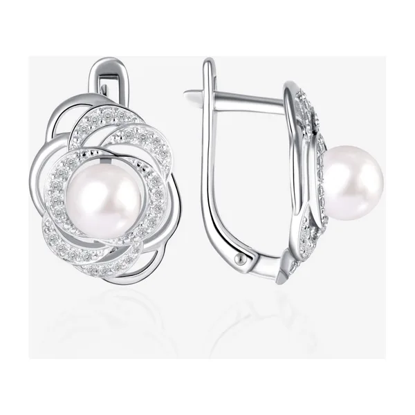 Серьги из серебра с жемчугом и фианитами — арт. 000-363350