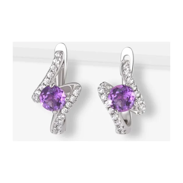 Серьги из серебра с аметистами и фианитами — арт. 000-381603