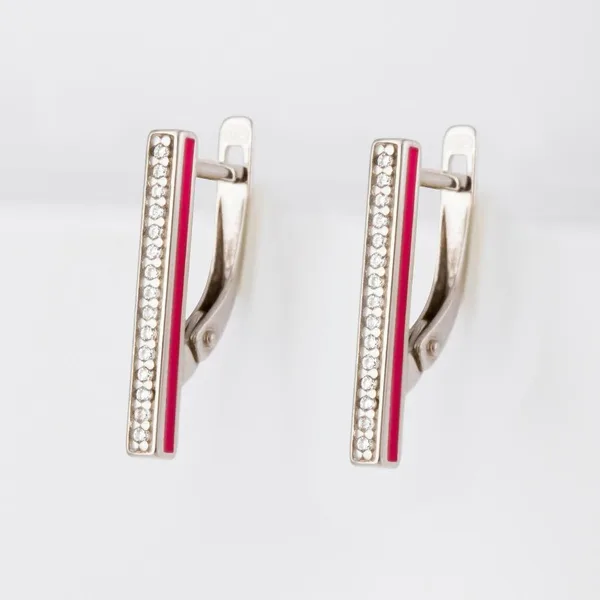 Серьги из серебра с фианитами и эмалью — арт. 000-368859